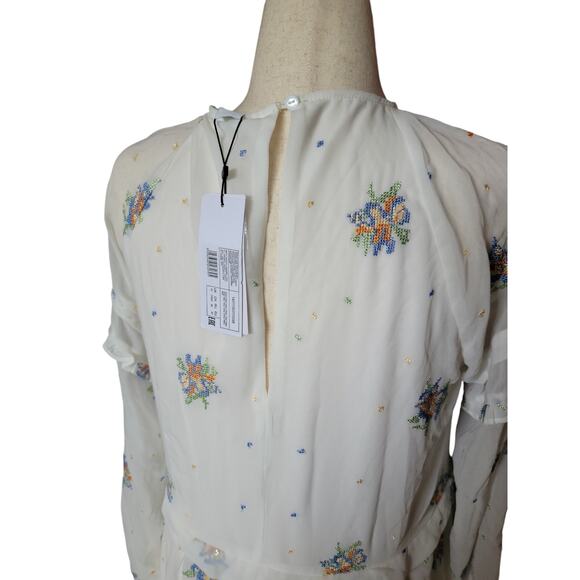 ASOS Lost Ink midi dress ruffle sleeve detail‎ and floral embroidery size 12 NWT - Picture 4 of 7